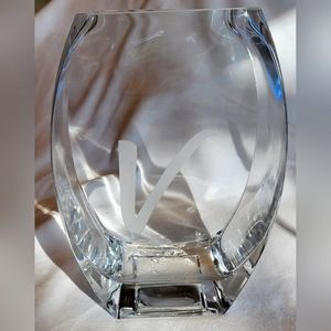 Glass Vase with Etched V Initial